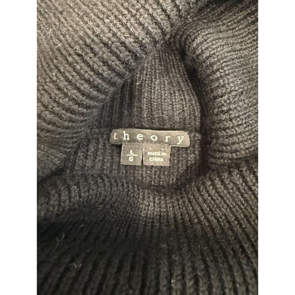 Theory Women's Wool Turtleneck Ribbed Long Sleeve Sweater Black Large Preppy - Picture 3 of 8
